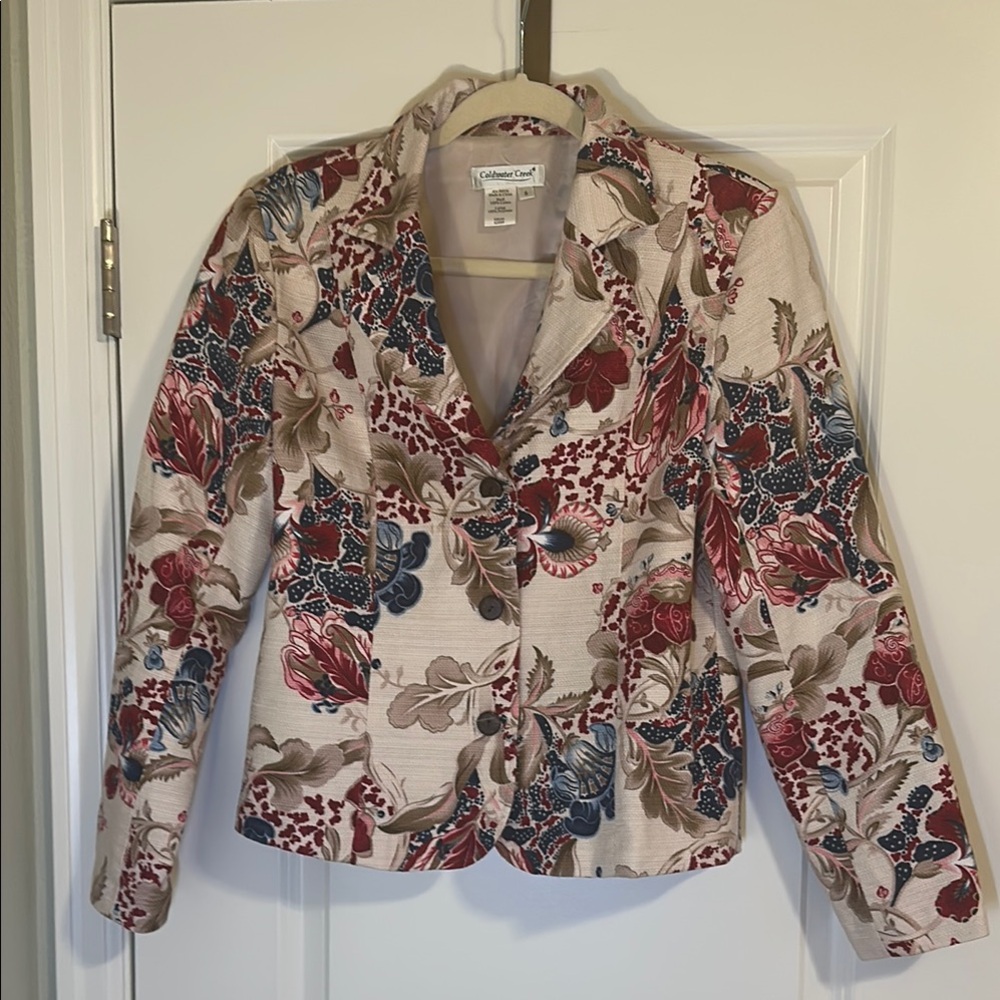 Coldwater Creek Floral Blazer in Cream, Red & Blue